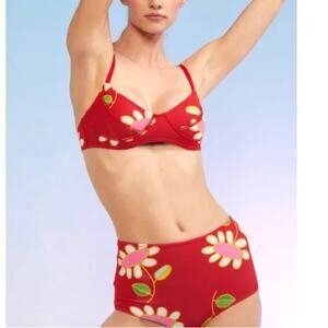 Cynthia Rowley $230 NWT Blossom Neoprene High-Waisted Bikini top Bottom set S
